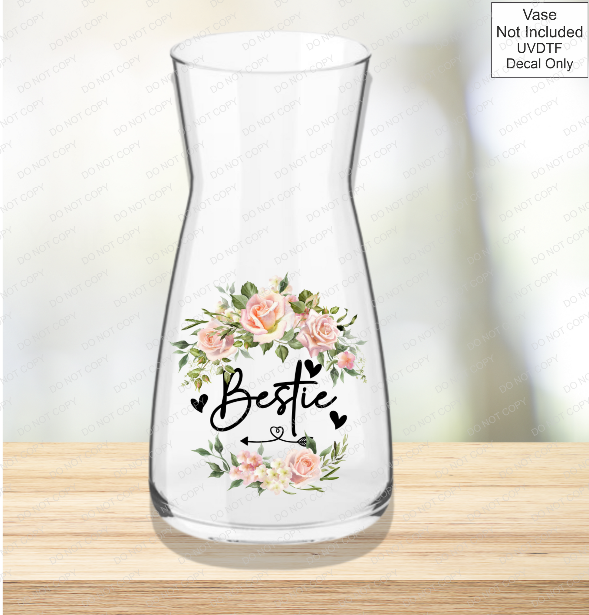 UVDTF Mothers Day Vase - Pink Roses - Mackie Direct