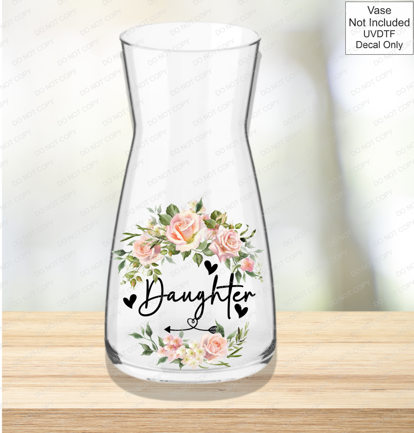 UVDTF Mothers Day Vase - Pink Roses - Mackie Direct
