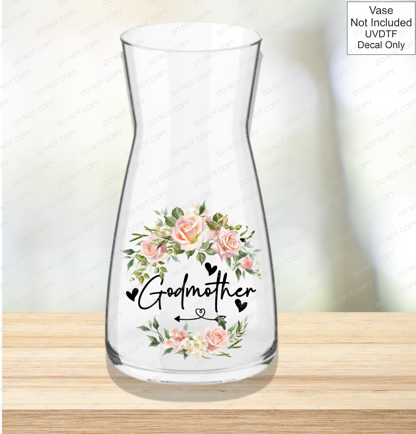 UVDTF Mothers Day Vase - Pink Roses - Mackie Direct