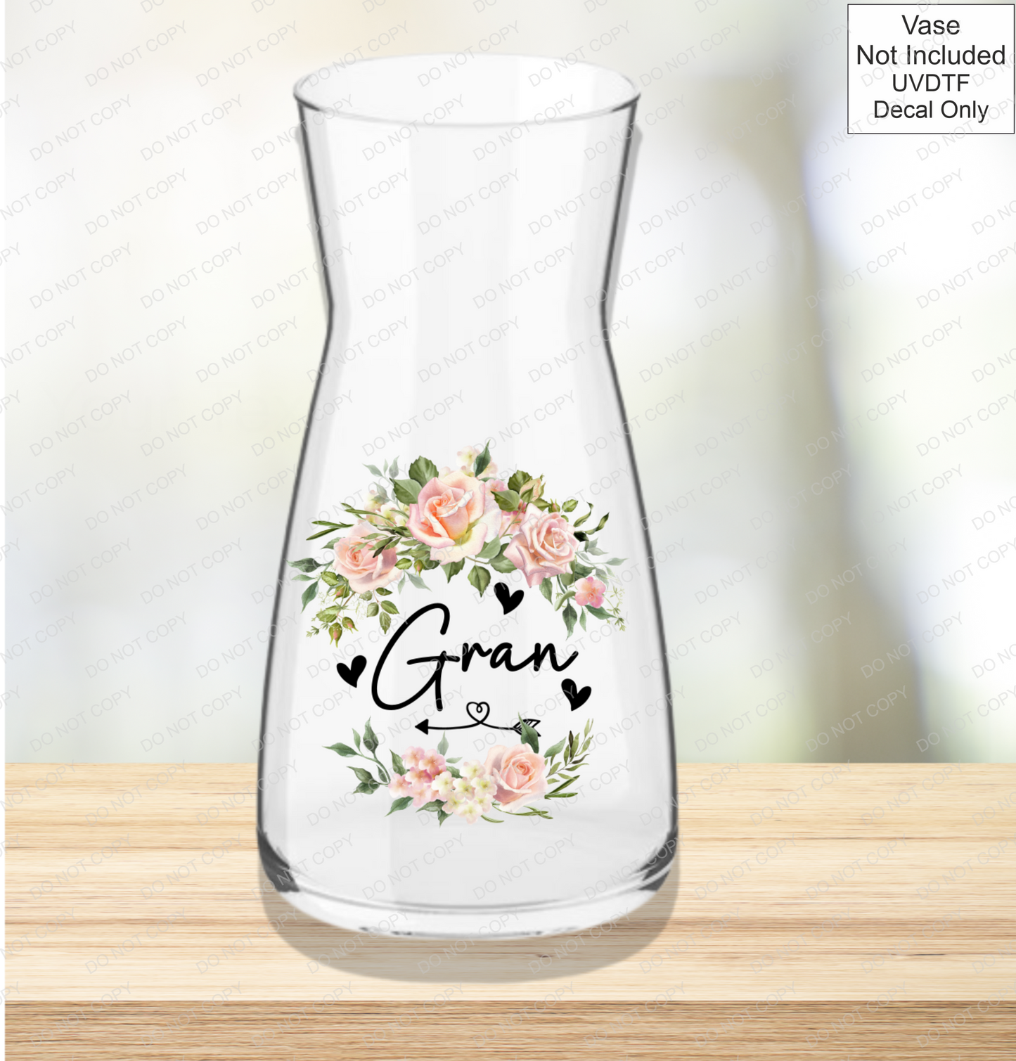 UVDTF Mothers Day Vase - Pink Roses - Mackie Direct