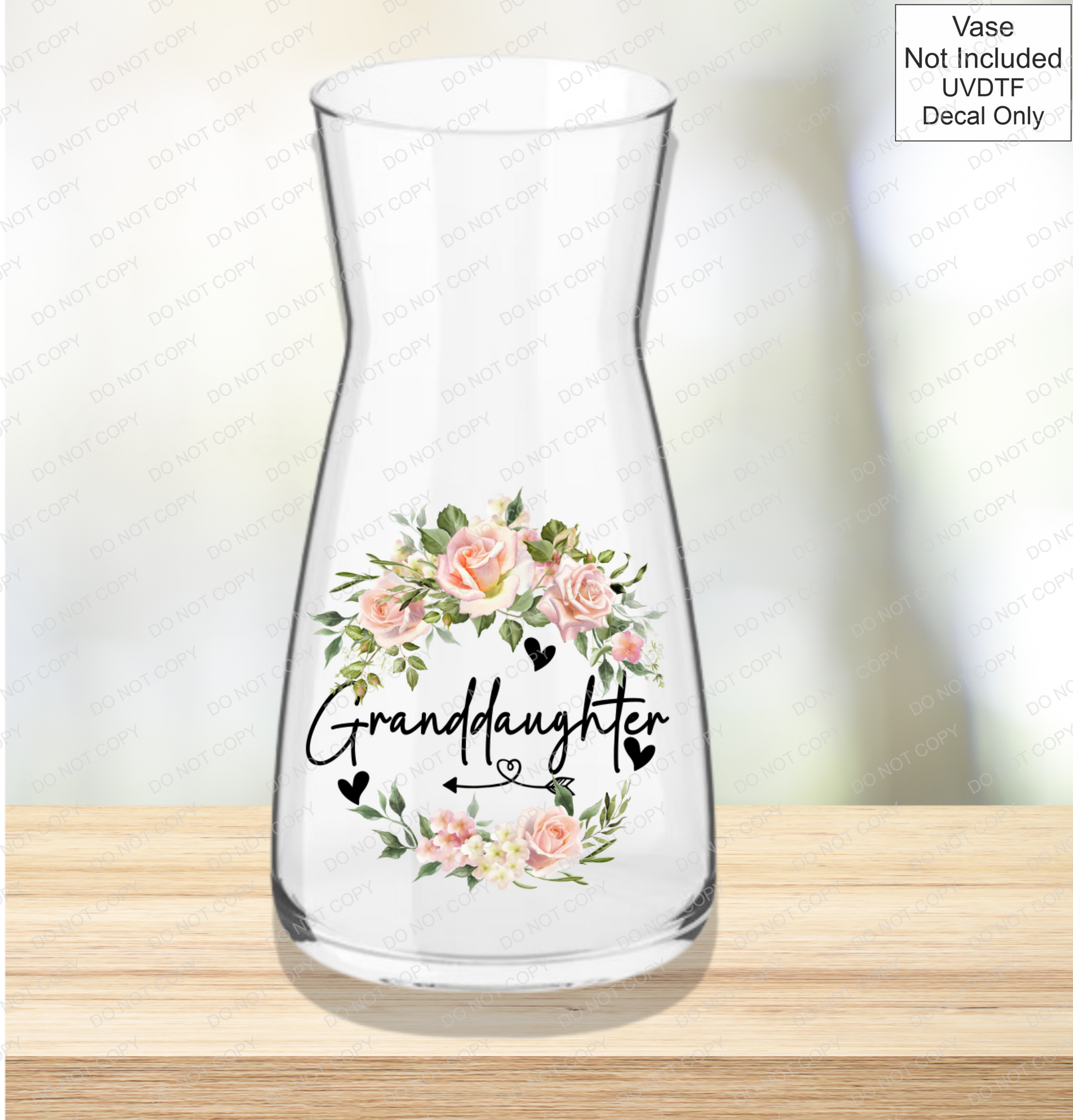 UVDTF Mothers Day Vase - Pink Roses - Mackie Direct