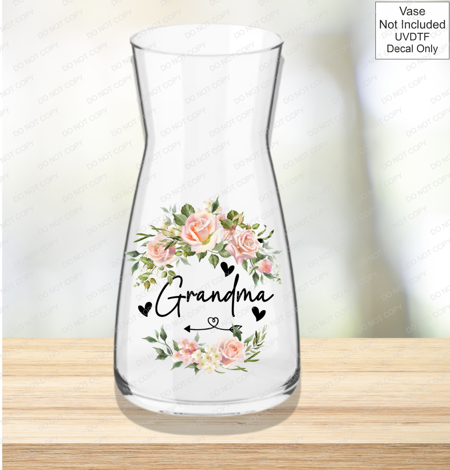 UVDTF Mothers Day Vase - Pink Roses - Mackie Direct