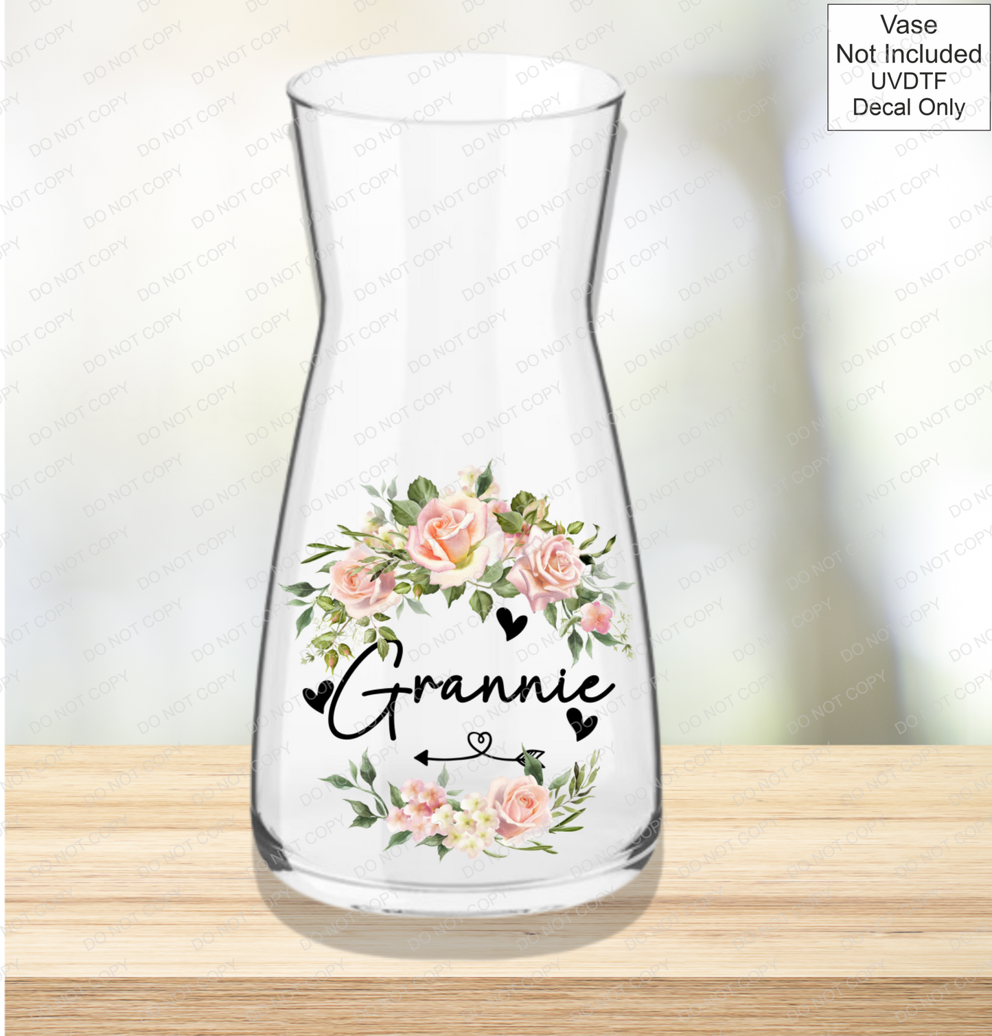 UVDTF Mothers Day Vase - Pink Roses - Mackie Direct