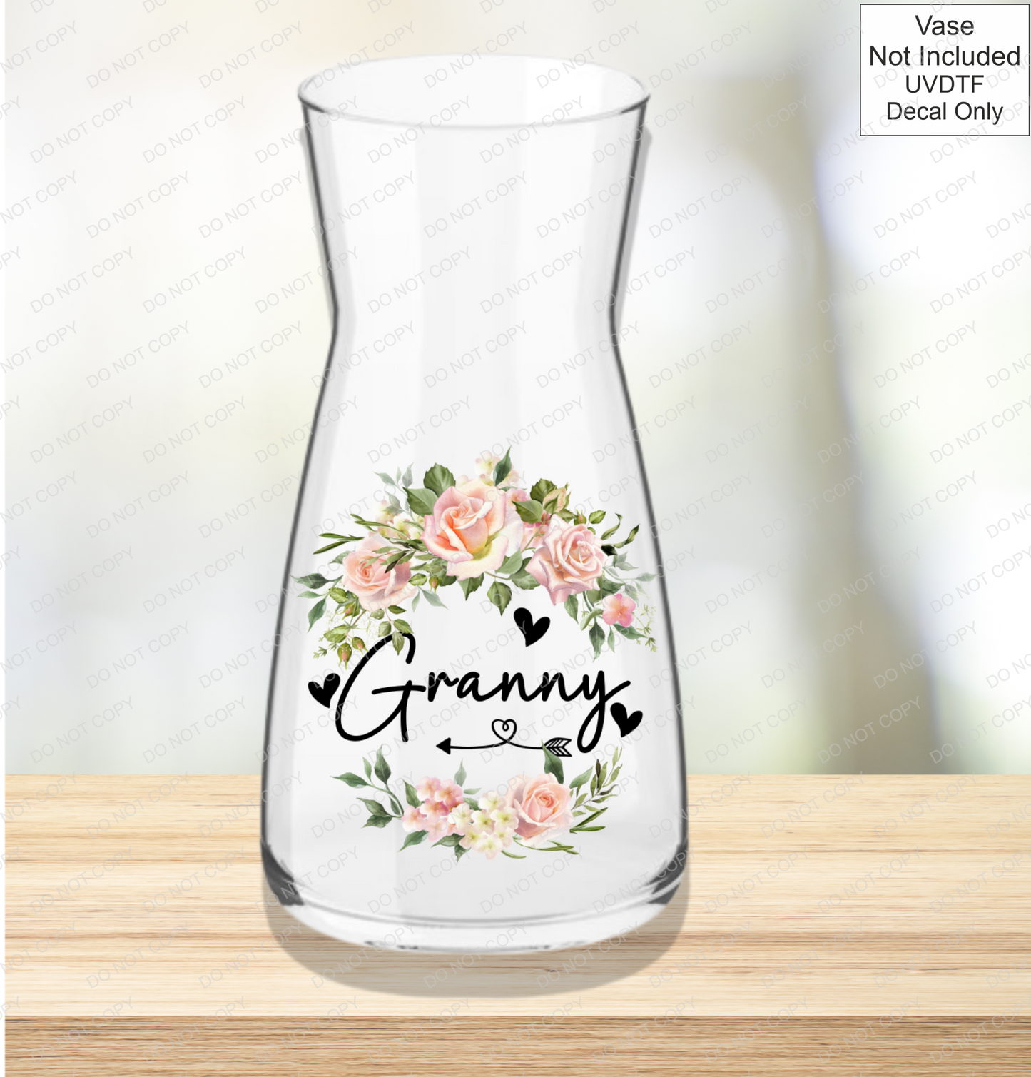 UVDTF Mothers Day Vase - Pink Roses - Mackie Direct