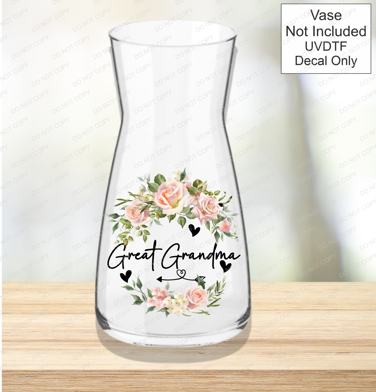 UVDTF Mothers Day Vase - Pink Roses - Mackie Direct