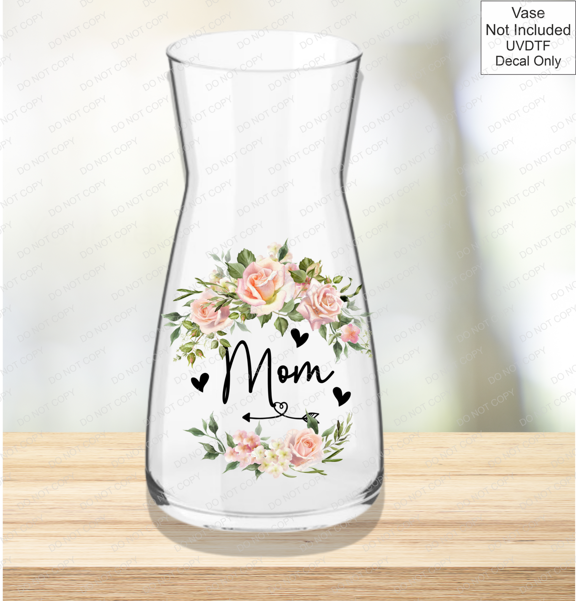 UVDTF Mothers Day Vase - Pink Roses - Mackie Direct