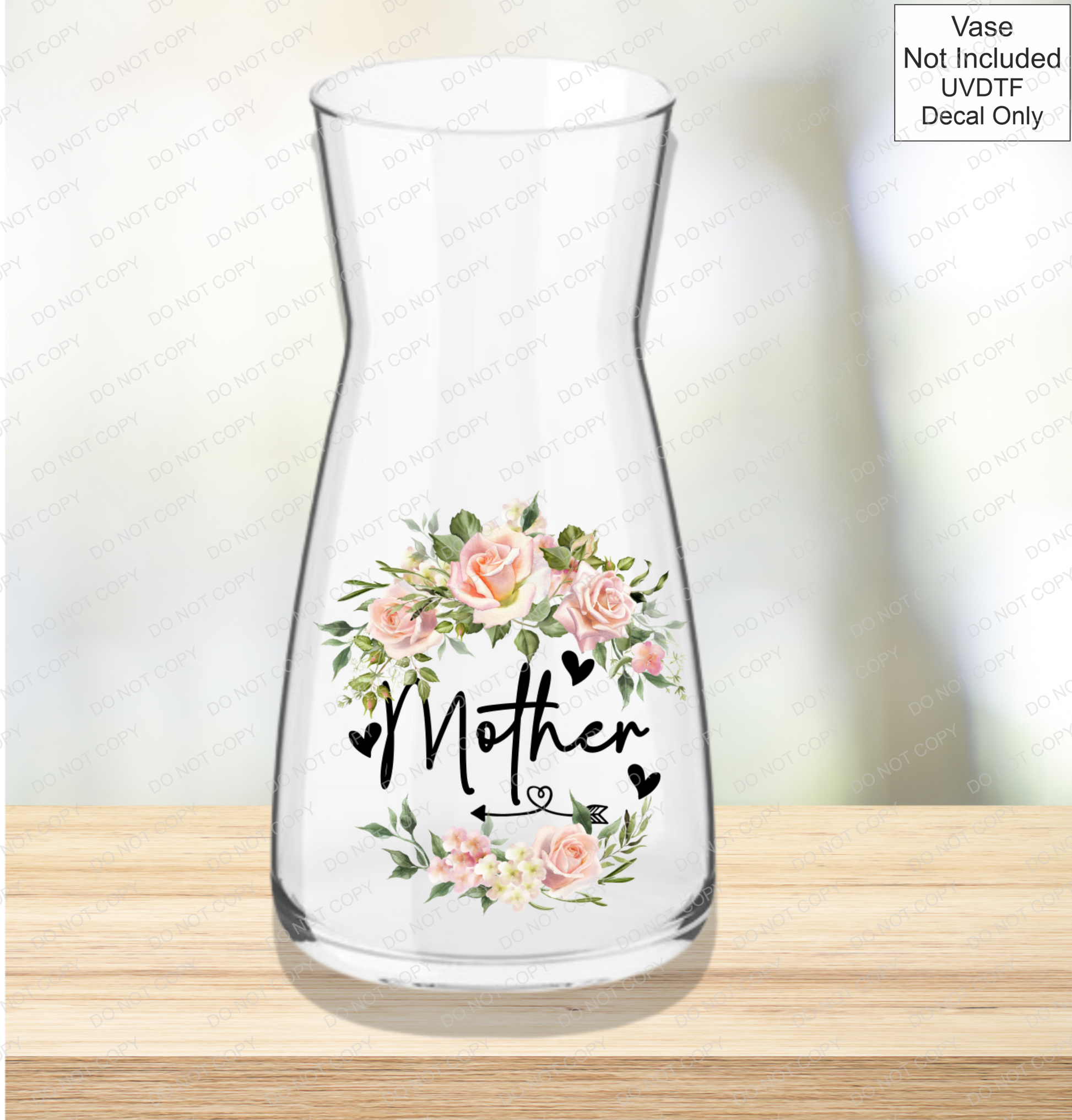 UVDTF Mothers Day Vase - Pink Roses - Mackie Direct
