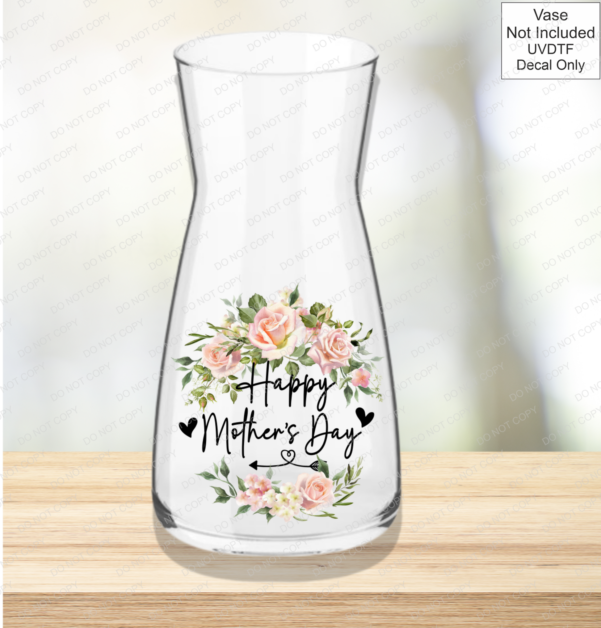UVDTF Mothers Day Vase - Pink Roses - Mackie Direct