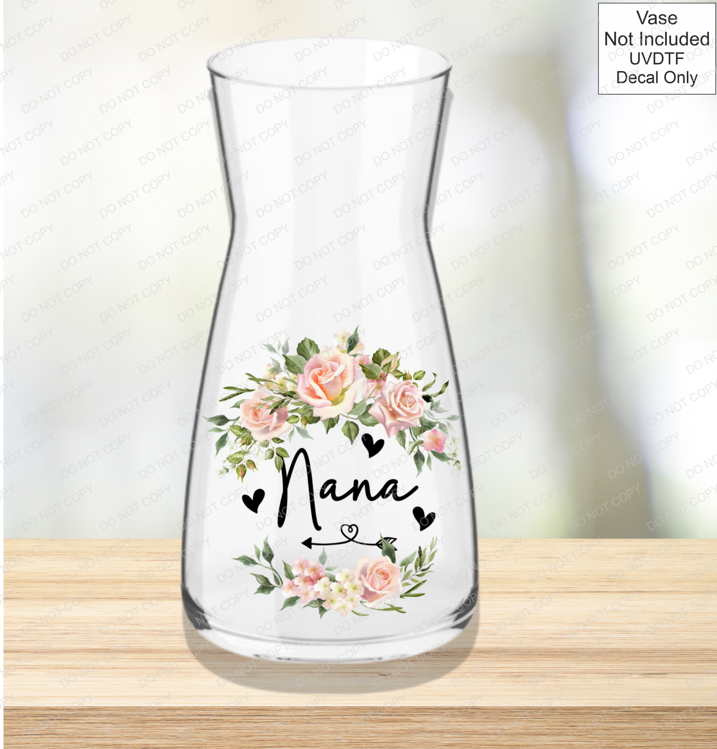 UVDTF Mothers Day Vase - Pink Roses - Mackie Direct