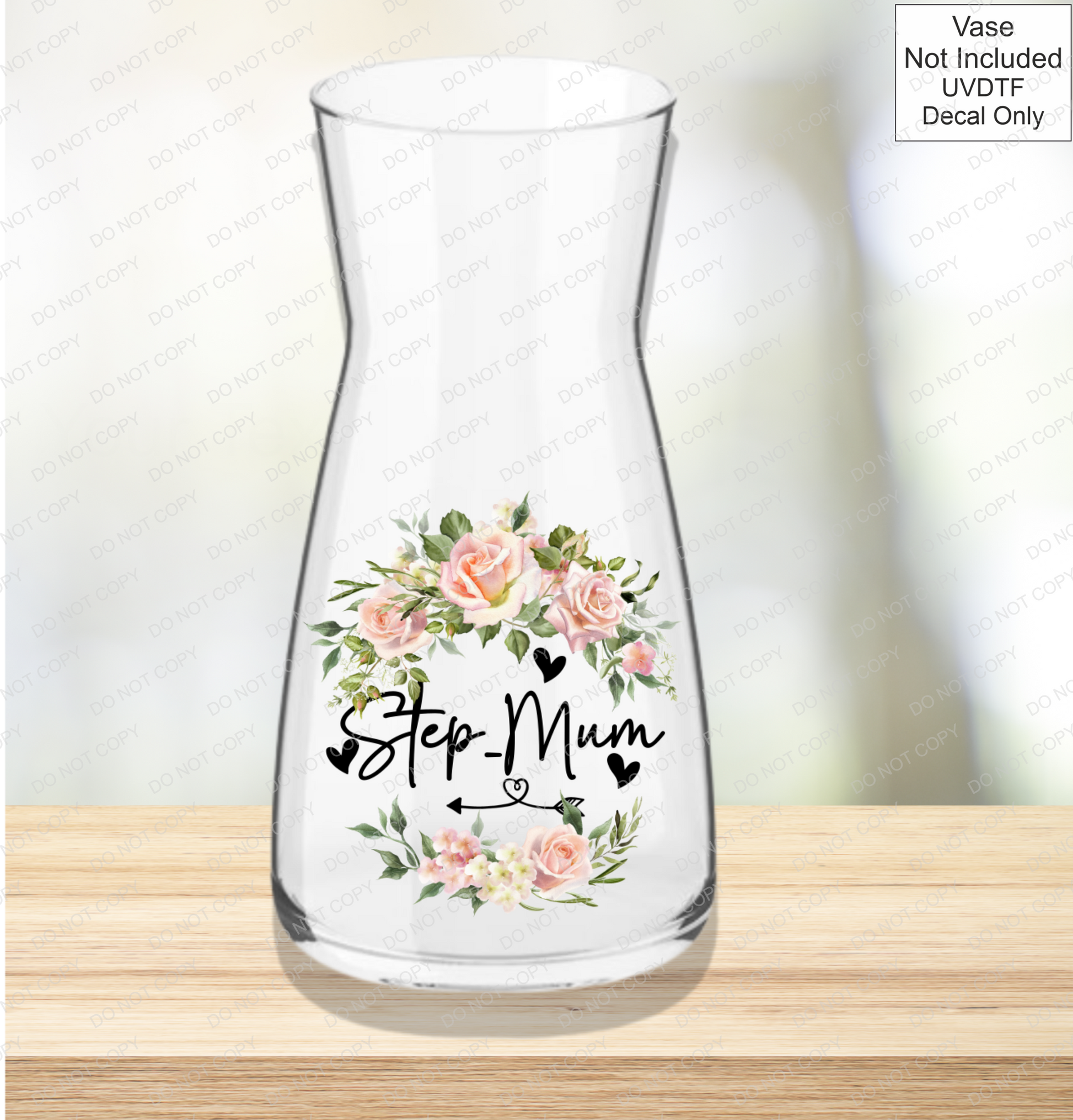 UVDTF Mothers Day Vase - Pink Roses - Mackie Direct