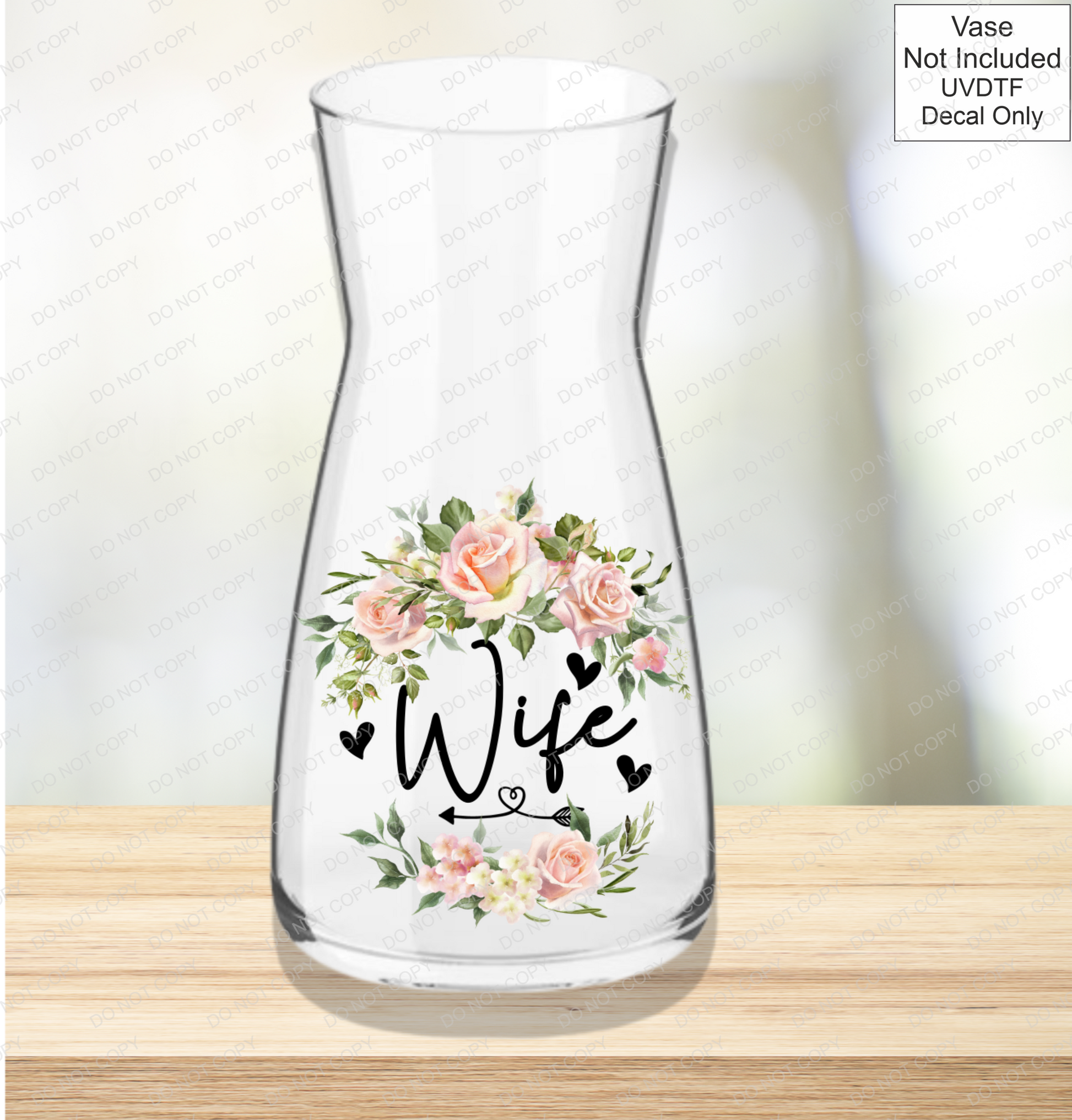 UVDTF Mothers Day Vase - Pink Roses - Mackie Direct