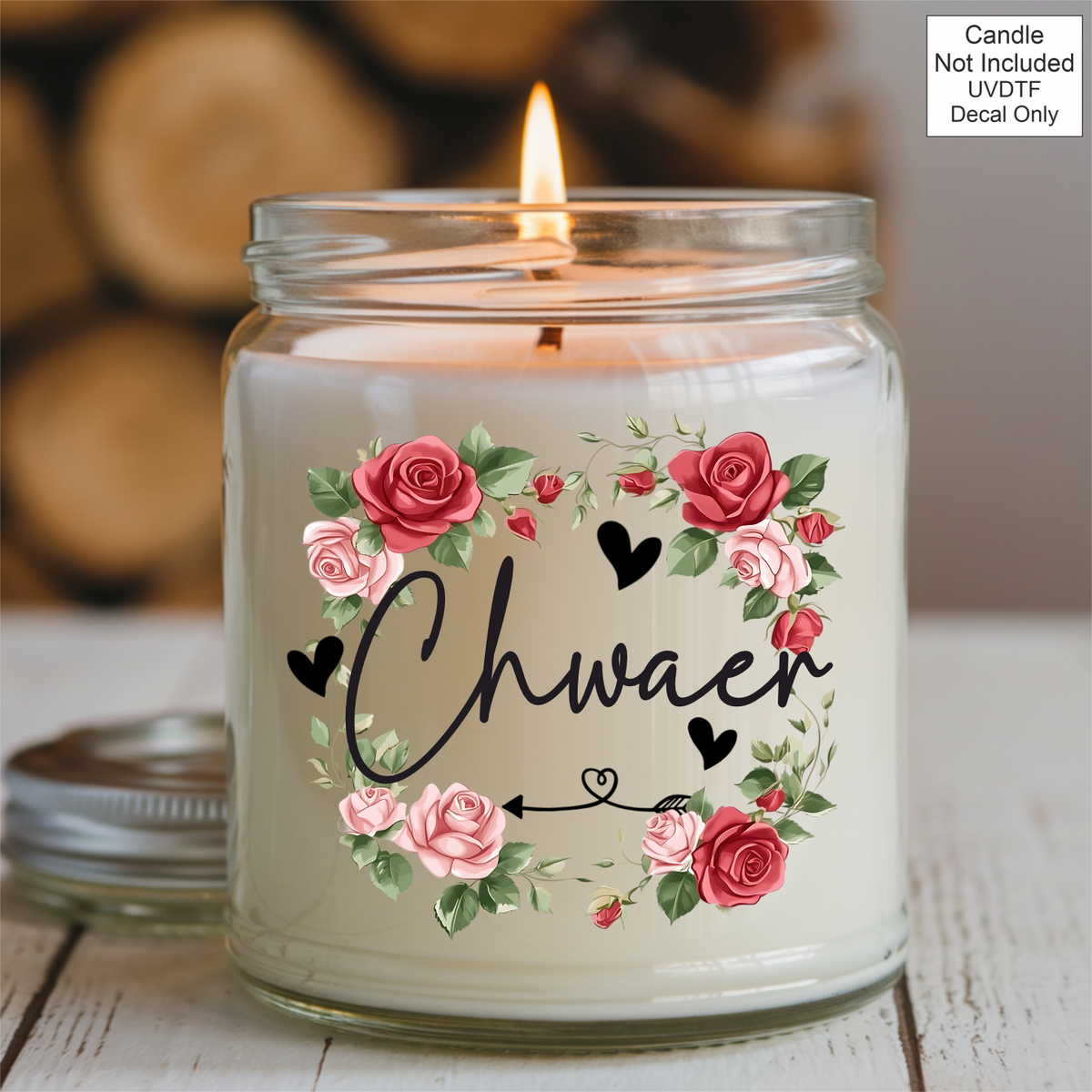 UVDTF Mothers Day Candle red flowers- Welsh Names