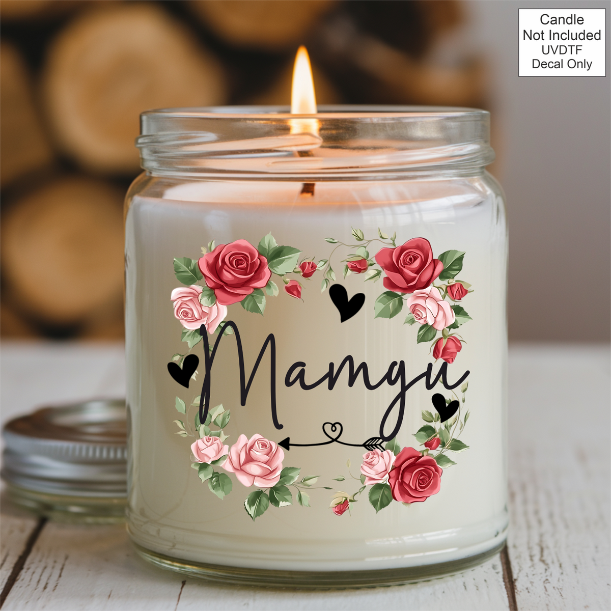 UVDTF Mothers Day Candle red flowers- Welsh Names