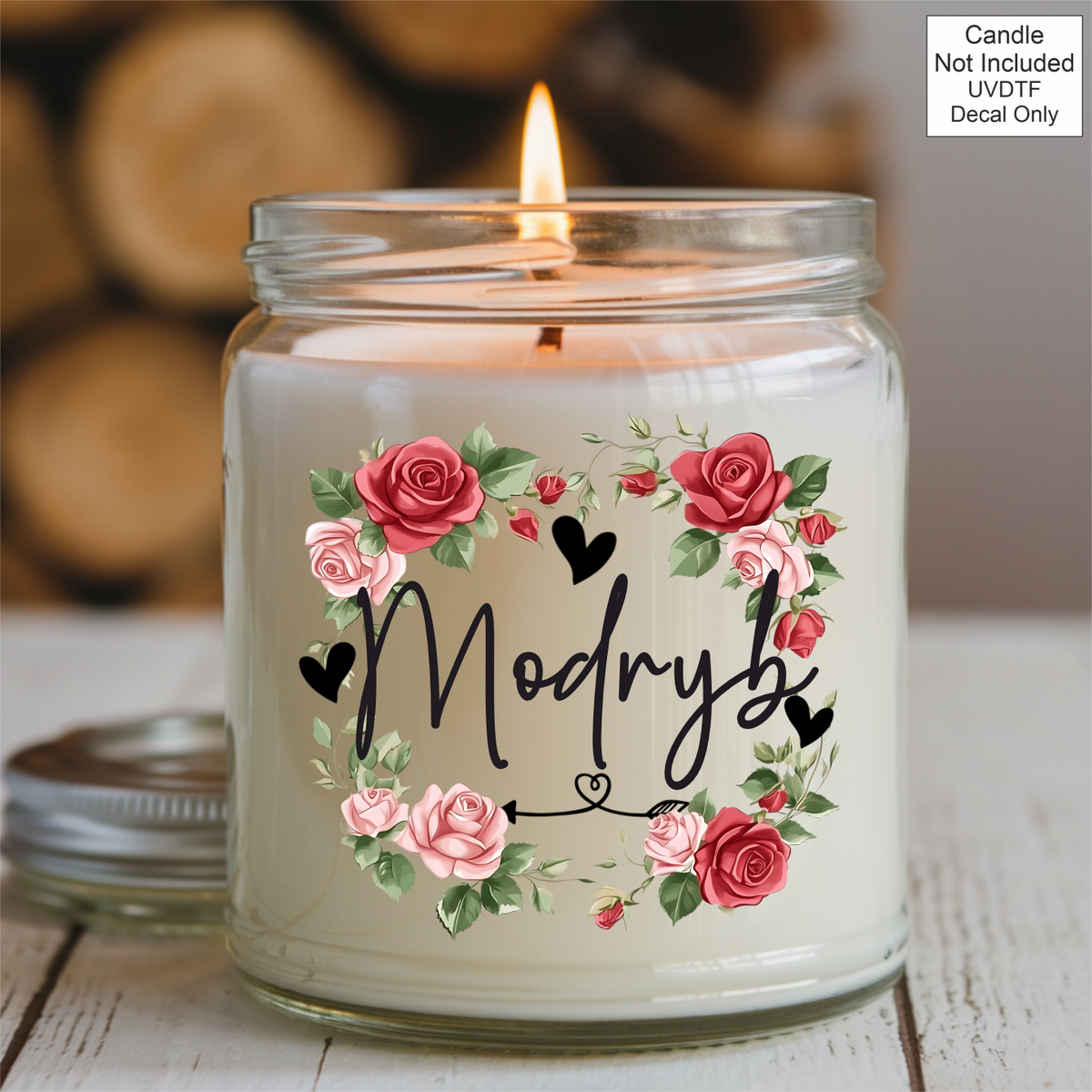 UVDTF Mothers Day Candle red flowers- Welsh Names