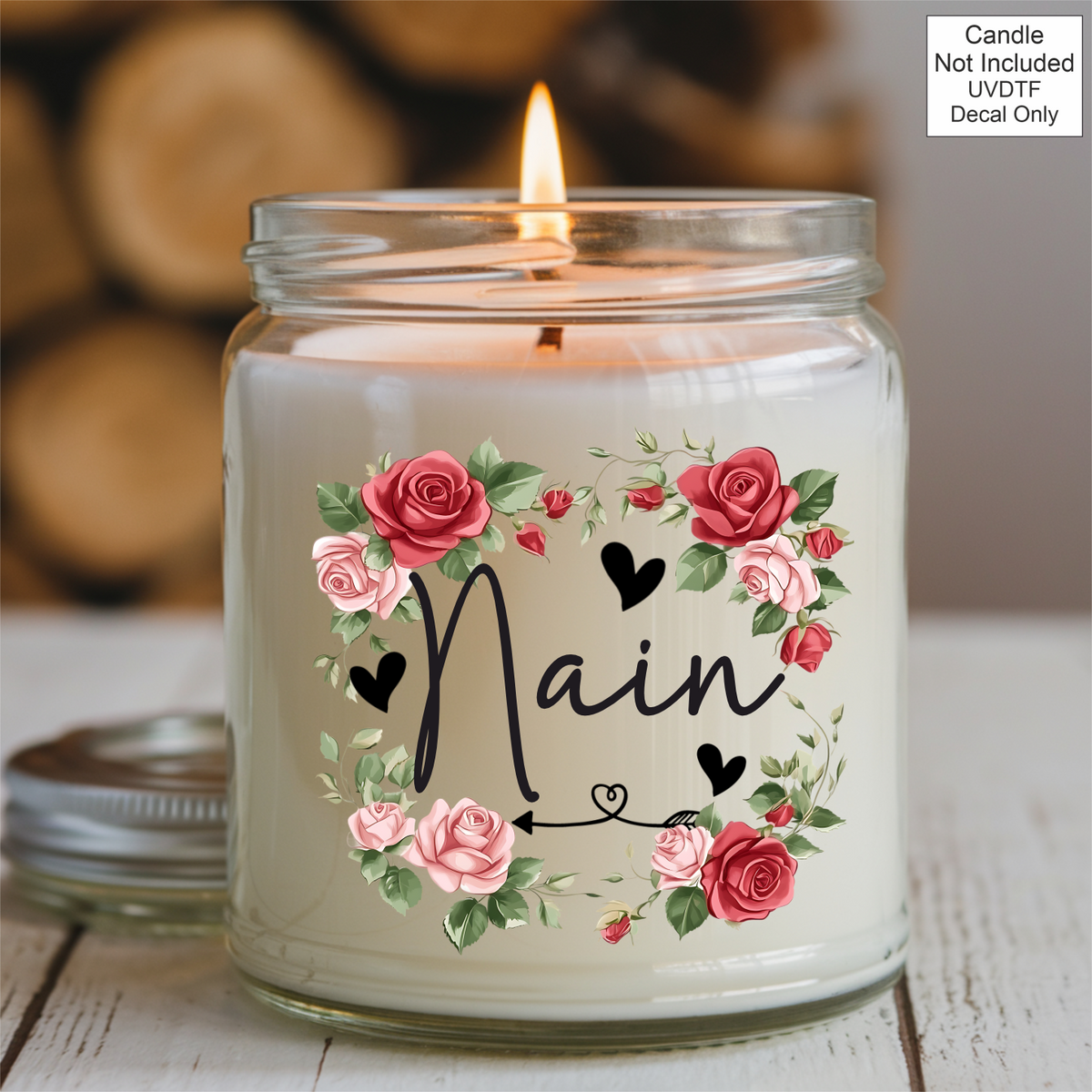UVDTF Mothers Day Candle red flowers- Welsh Names