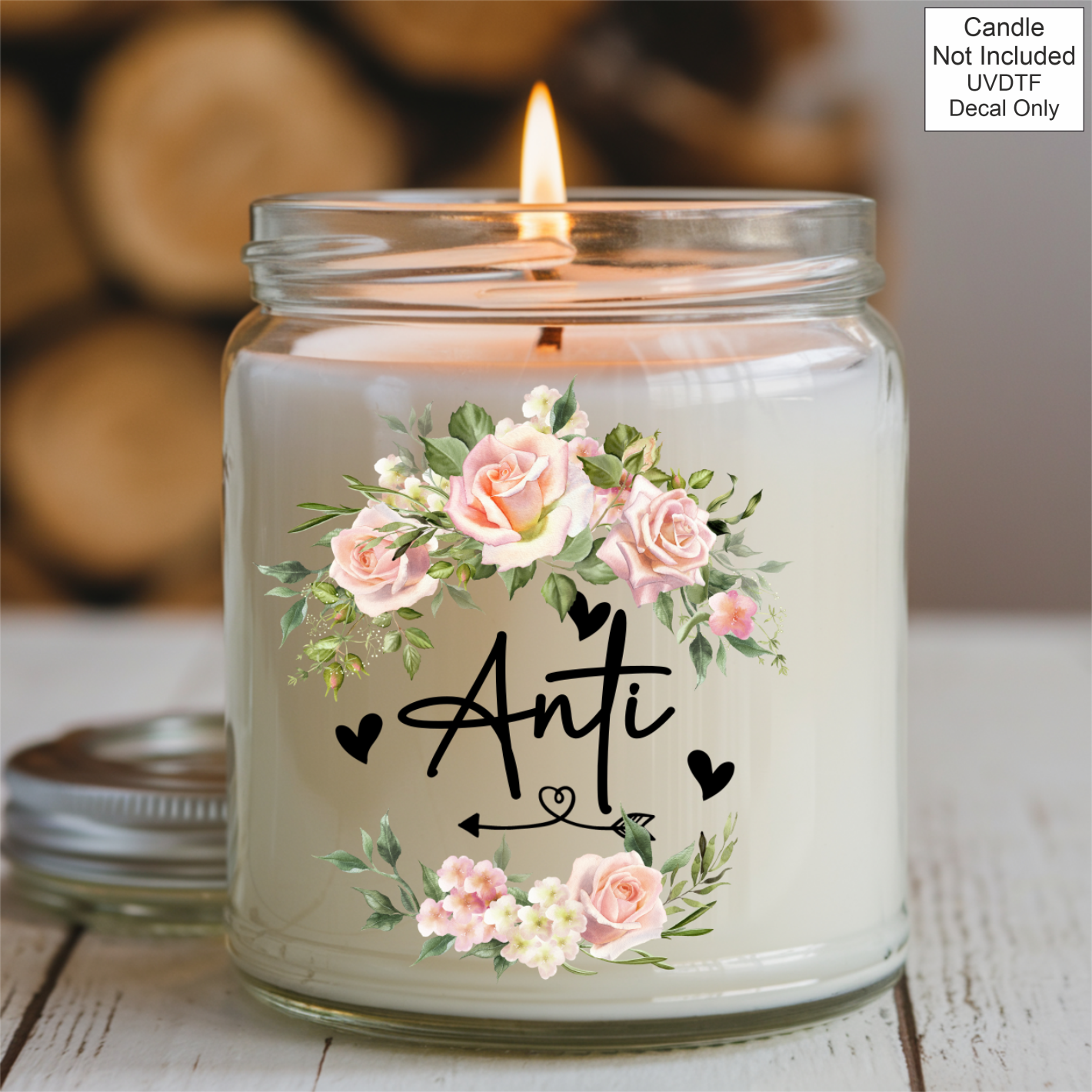 UVDTF Mothers Day Candle pink flowers- Welsh Names