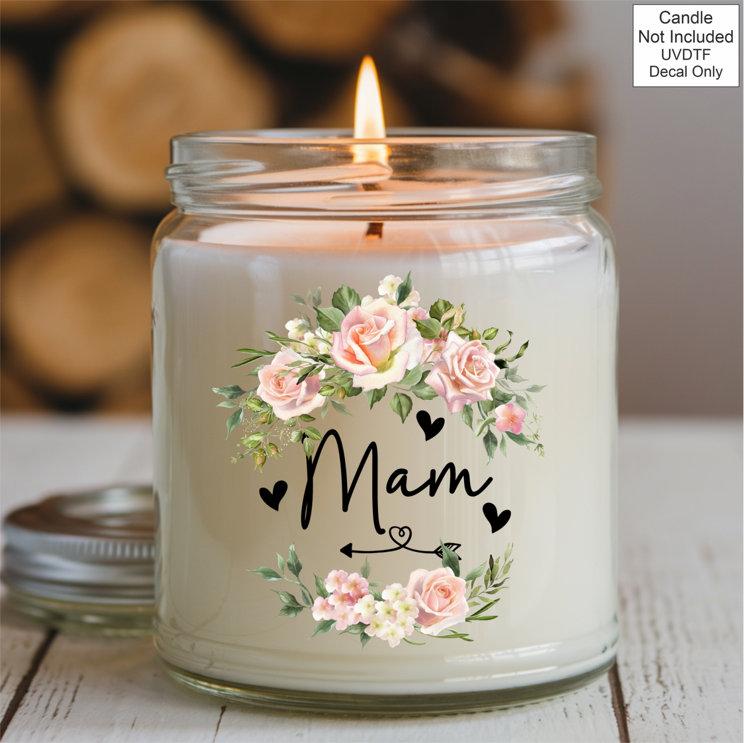 UVDTF Mothers Day Candle pink flowers- Welsh Names