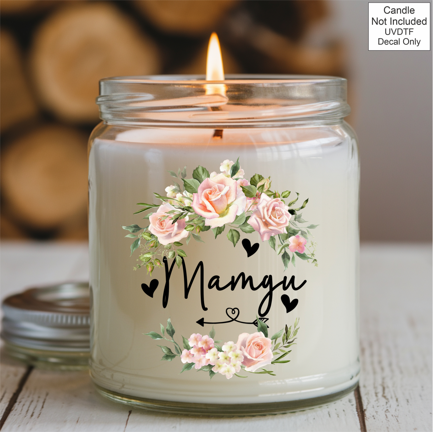 UVDTF Mothers Day Candle pink flowers- Welsh Names