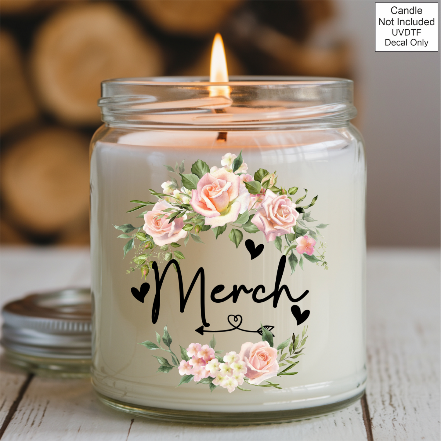UVDTF Mothers Day Candle pink flowers- Welsh Names
