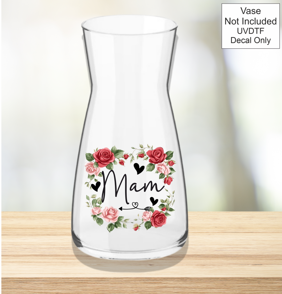 UVDTF Mothers Day Vase red flowers- Welsh Names