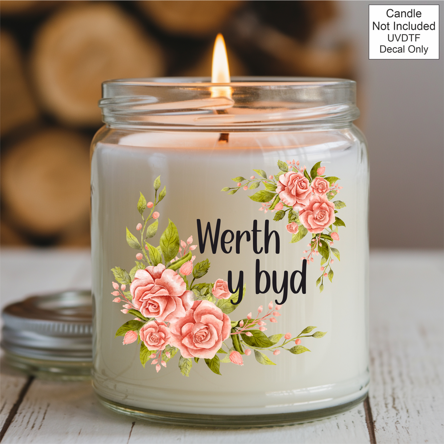 UVDTF Celebration Pink Rose Candle - Welsh
