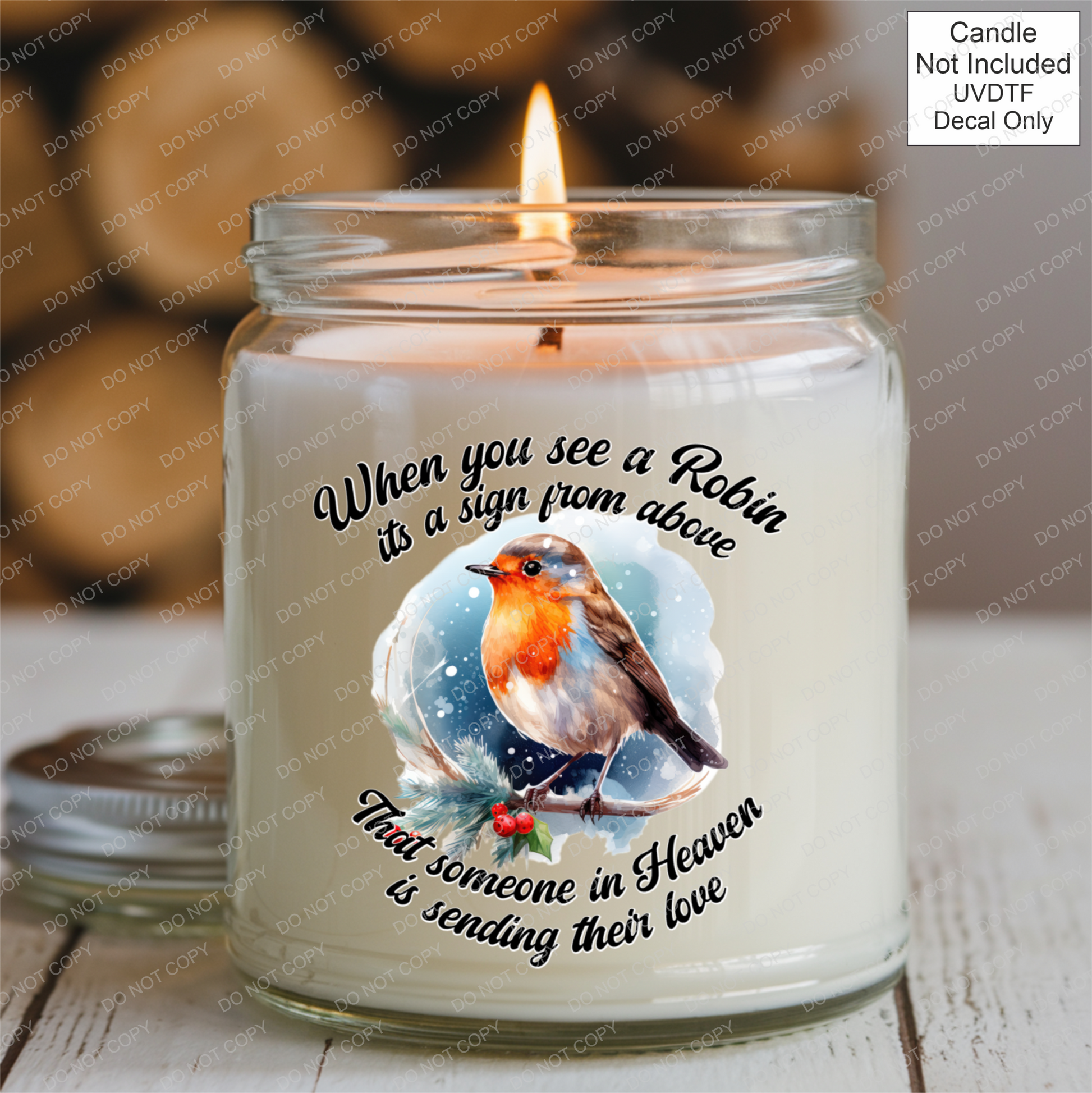 UVDTF Robin Memorial Decal Vase & Candle - Mackie Direct