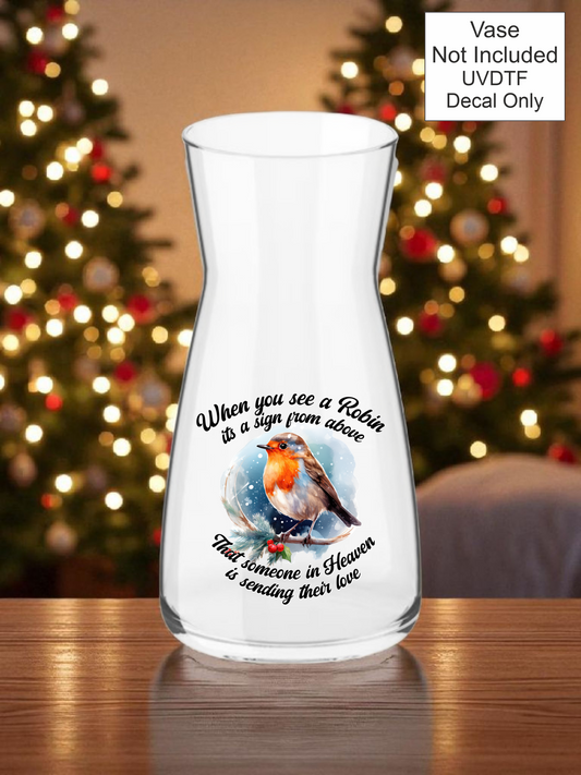 UVDTF Robin Memorial Decal Vase & Candle