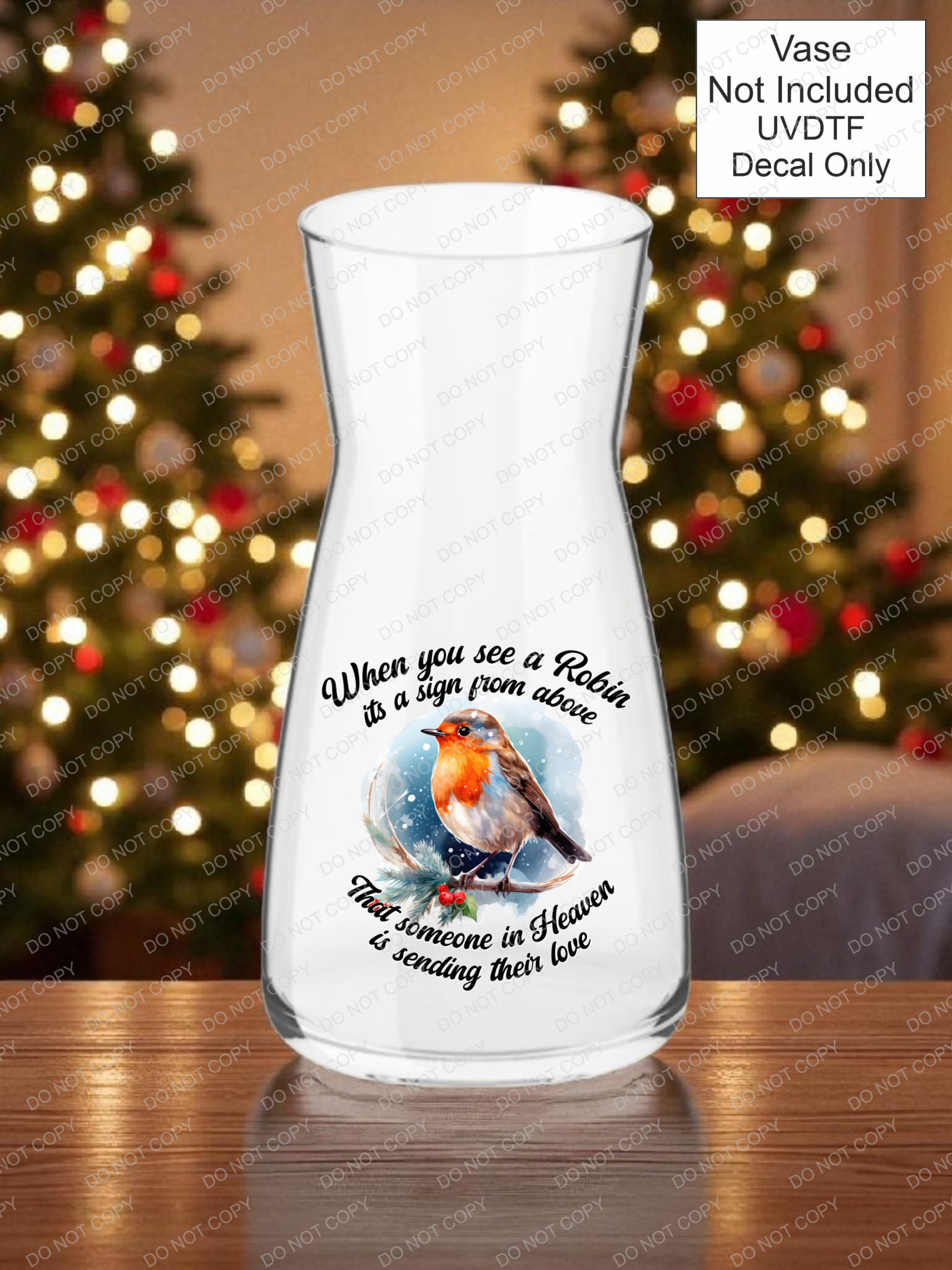 UVDTF Robin Memorial Decal Vase & Candle - Mackie Direct