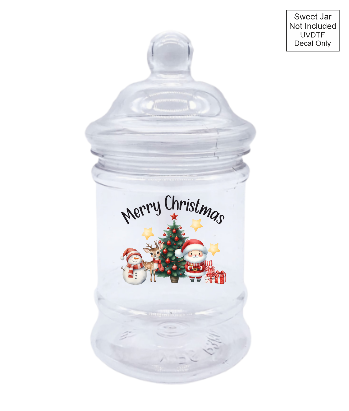 UVDTF Merry Christmas with Santa, Snowman and Reindeer - Sweet jar