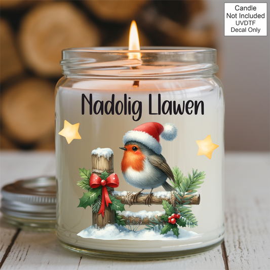 UVDTF Robin Nadolig Llawen Candle - Welsh