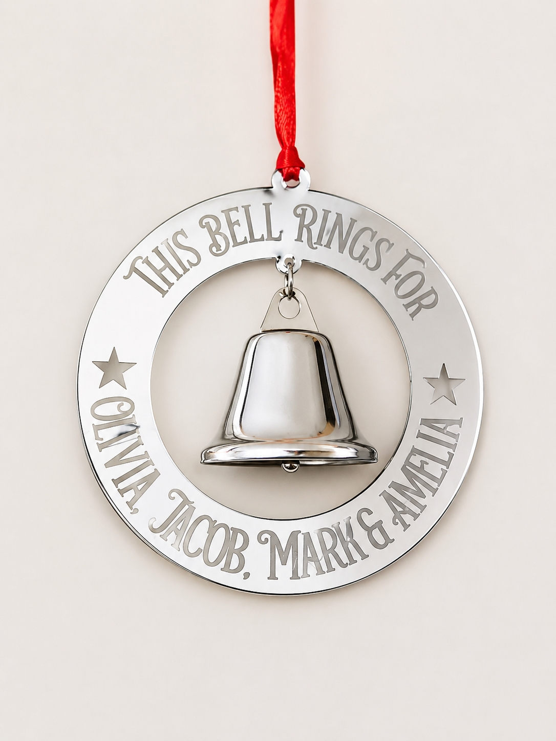 Personalised Engraved Christmas Believe Acrylic Bauble with Bell
