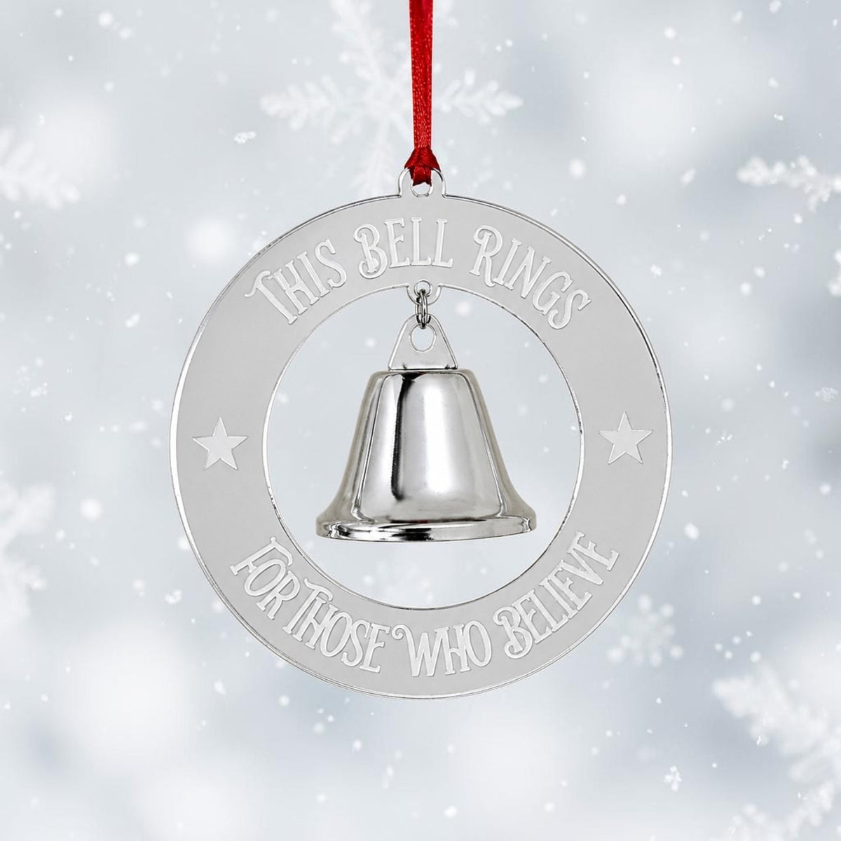 Engraved Christmas Believe Acrylic Bauble with Bell - Mackie Direct