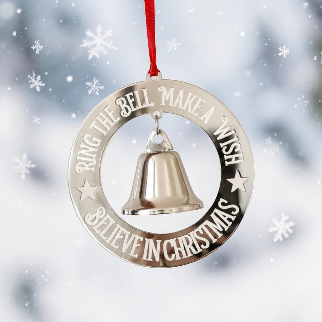 Engraved Christmas Believe Acrylic Bauble with Bell - Mackie Direct