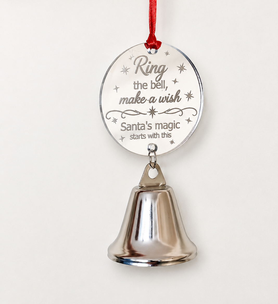 Engraved Mirror Silver Acrylic 60mm Bauble with Bell