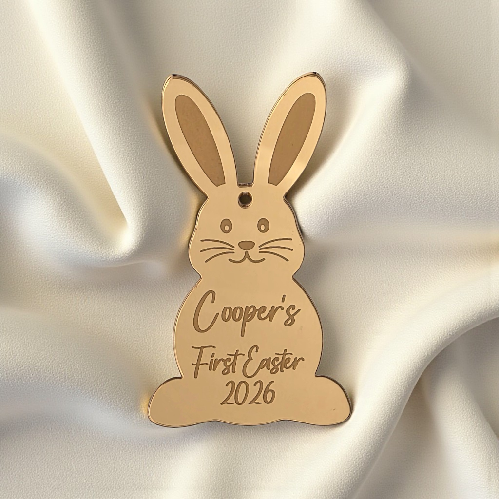 Personalised Acrylic 1st Easter 2026 Bunny Tag, Mirror Acrylic - Mackie Direct