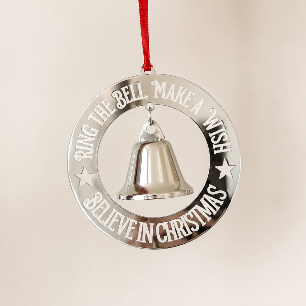 Engraved Christmas Believe Acrylic Bauble with Bell - Mackie Direct