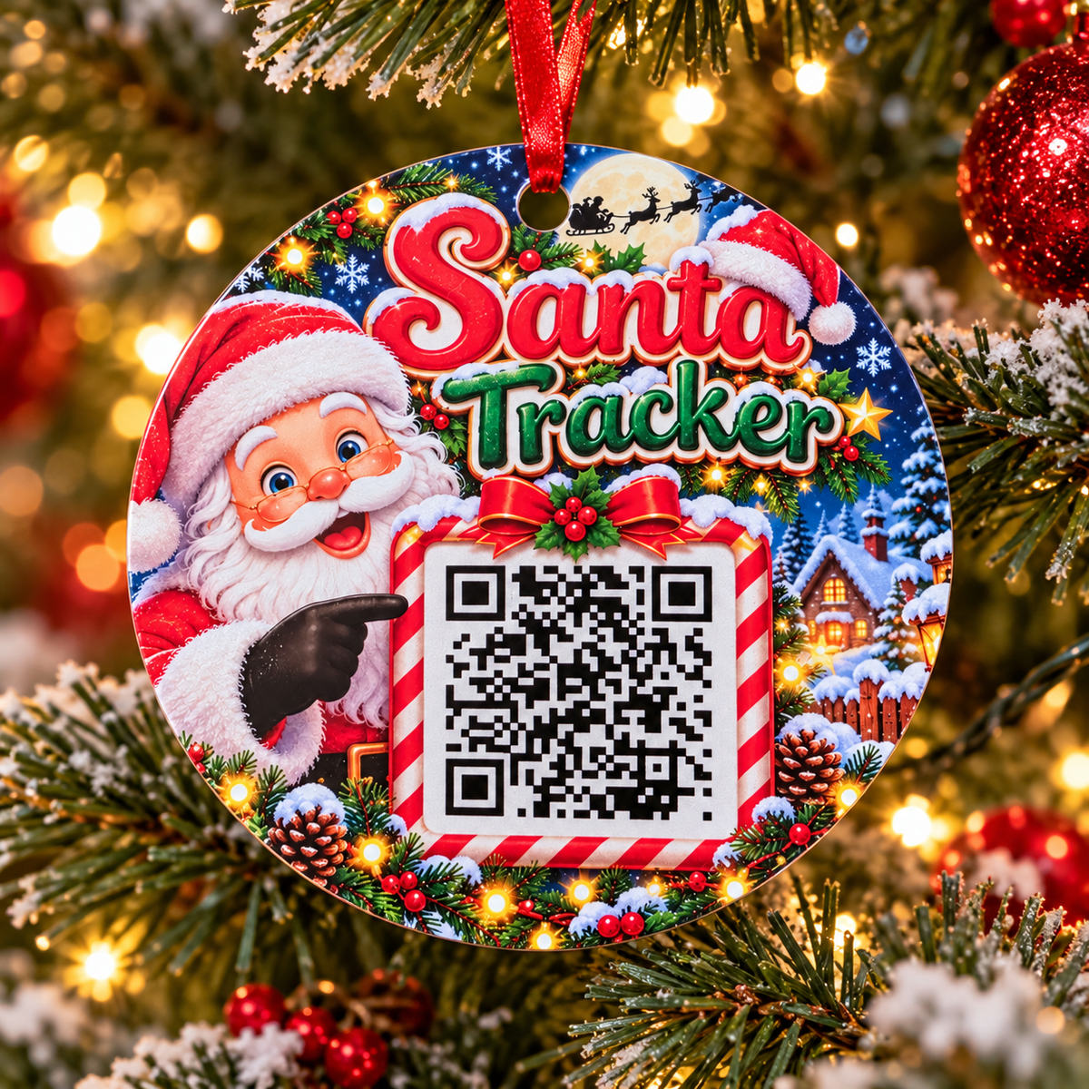 Santa Tracker QR code hanging decoration