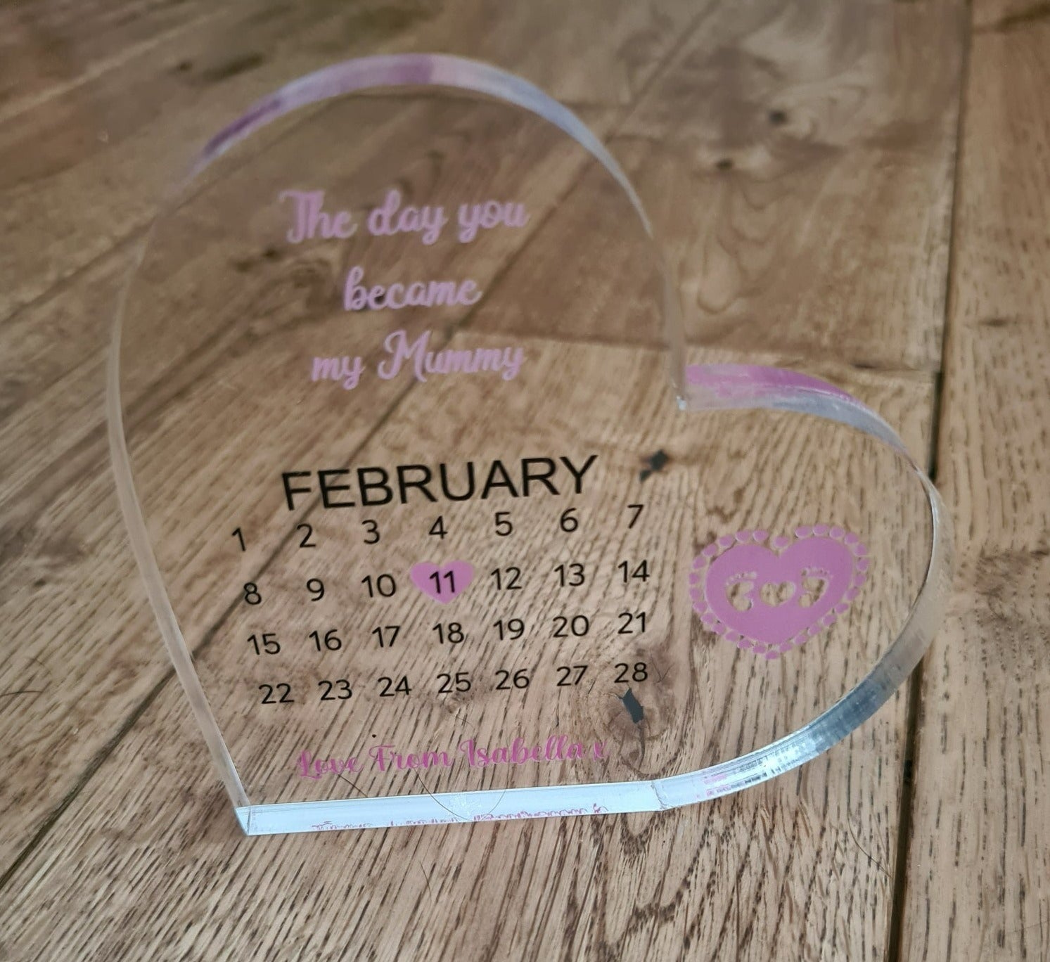 UV Printed Freestanding Heart Baby Date - Mum/Mummy - Mackie Direct
